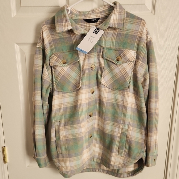 Member's Mark Jackets & Blazers - Green and Cream Utility Jacket Relaxed Fit